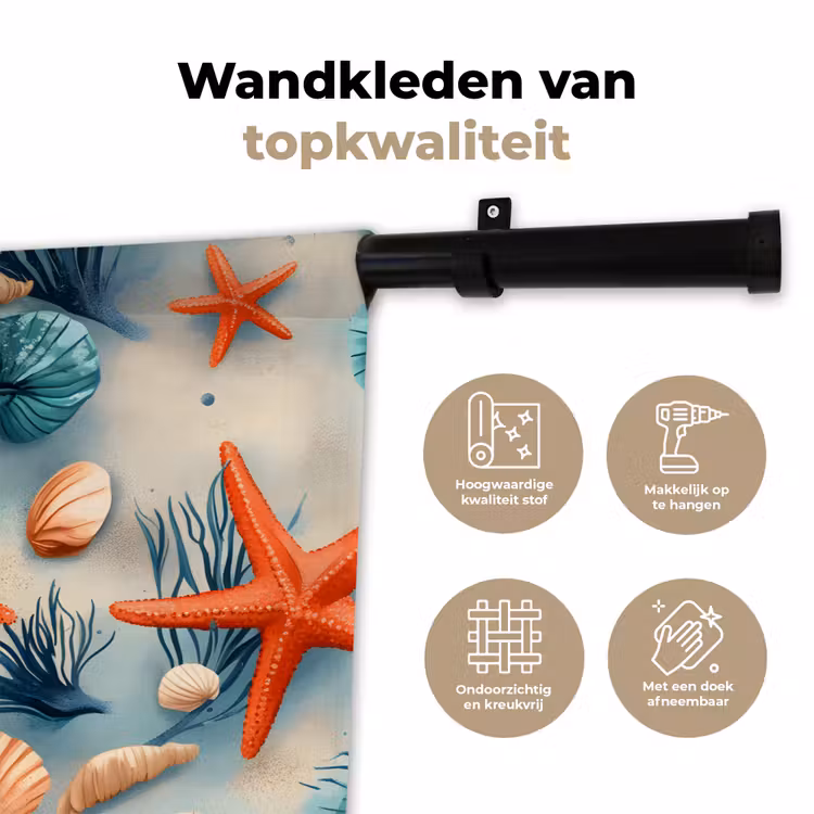 Zeesterren - Schelpen - Illustratie - Zand Wandkleed katoen klein -sfeer2