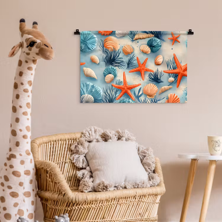 Zeesterren - Schelpen - Illustratie - Zand Wandkleed katoen klein -wsfeer5_kind