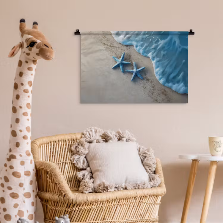 Zeesterren - Zand - Zee - Blauw Wandkleed katoen klein -wsfeer5_kind