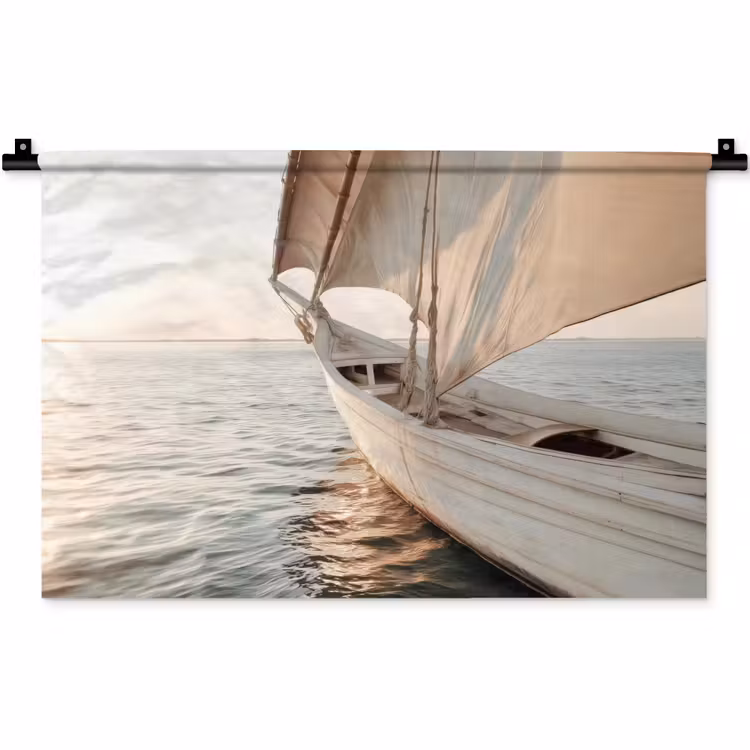 Zeilboot - Zee - Beige - Zon Wandkleed katoen klein -zz3d