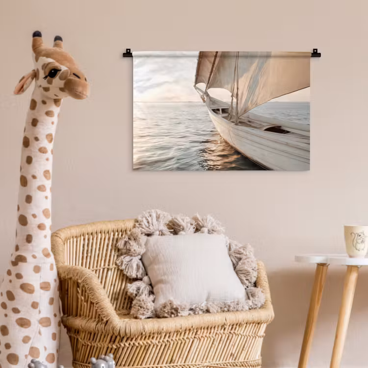 Zeilboot - Zee - Beige - Zon Wandkleed katoen klein -wsfeer5_kind