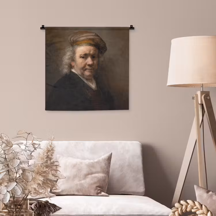 Zelfportret - Schilderij van Rembrandt van Rijn Wandkleed katoen klein -sfeer4
