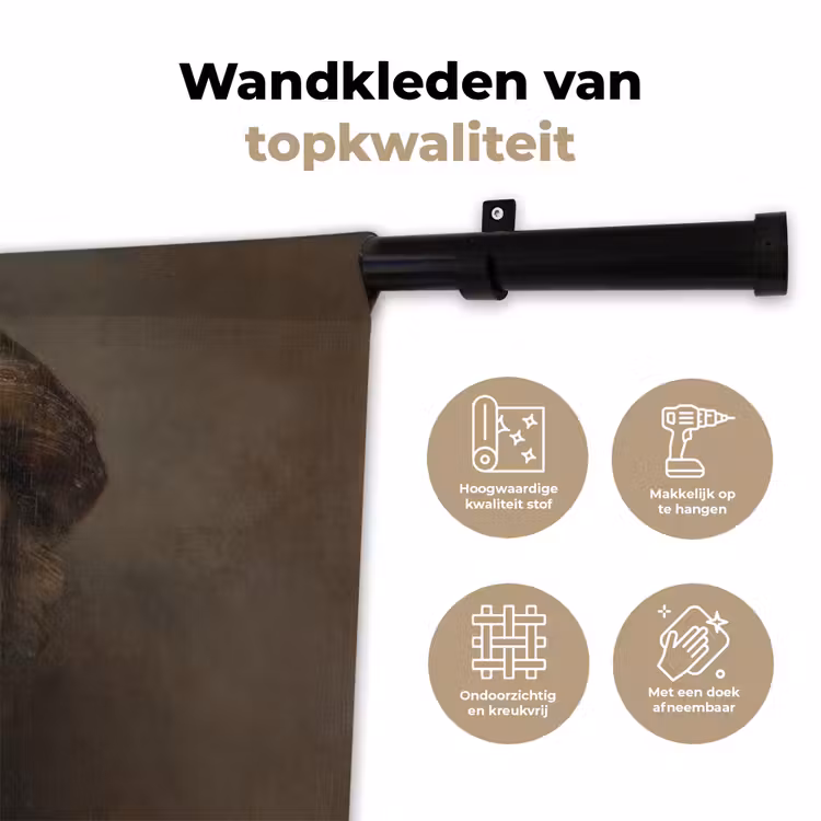 Zelfportret - Schilderij van Rembrandt van Rijn Wandkleed katoen klein -sfeer2