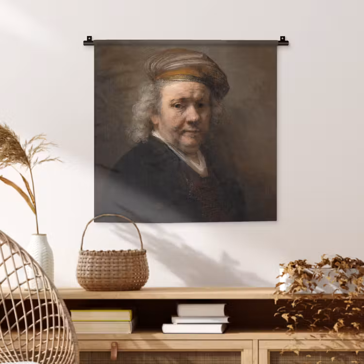 Zelfportret - Schilderij van Rembrandt van Rijn Wandkleed katoen klein -sfeer5