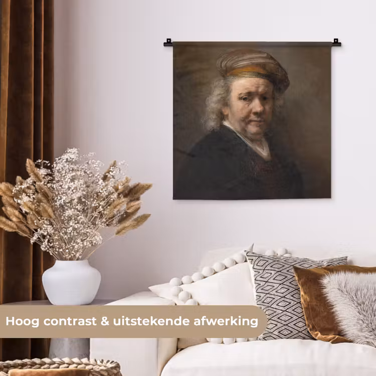 Zelfportret - Schilderij van Rembrandt van Rijn Wandkleed katoen klein -sfeer1