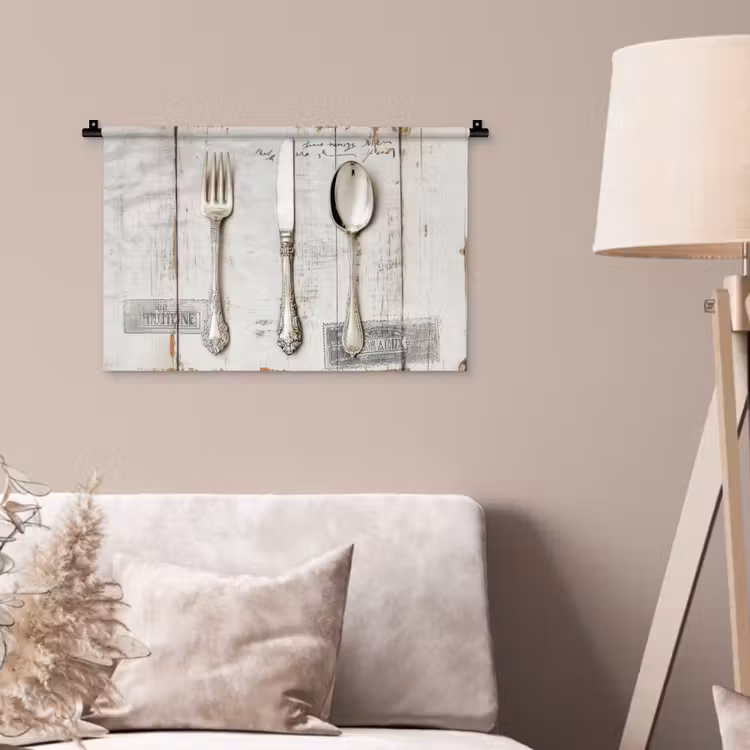 Zilver - Bestek - Hout Wandkleed katoen klein -sfeer4
