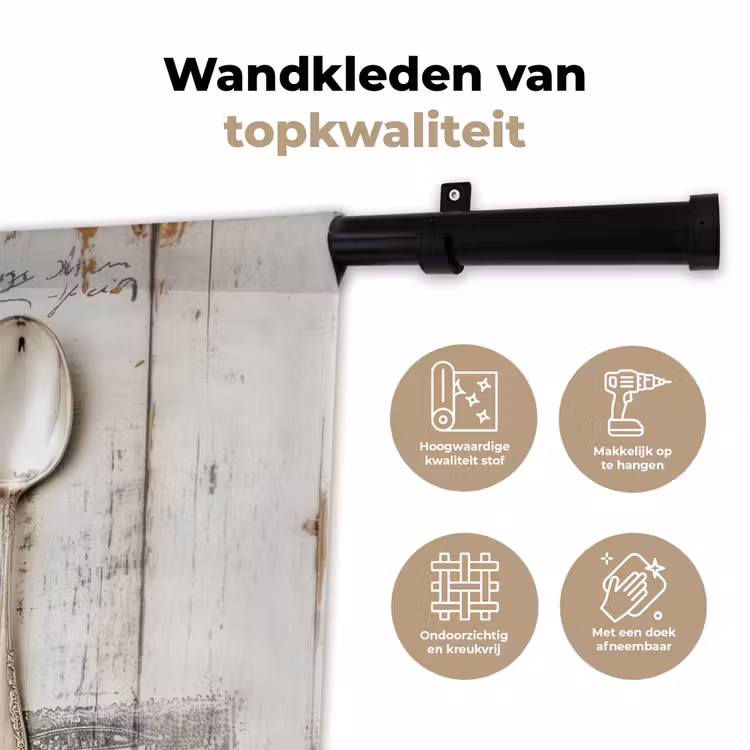 Zilver - Bestek - Hout Wandkleed katoen klein -sfeer2