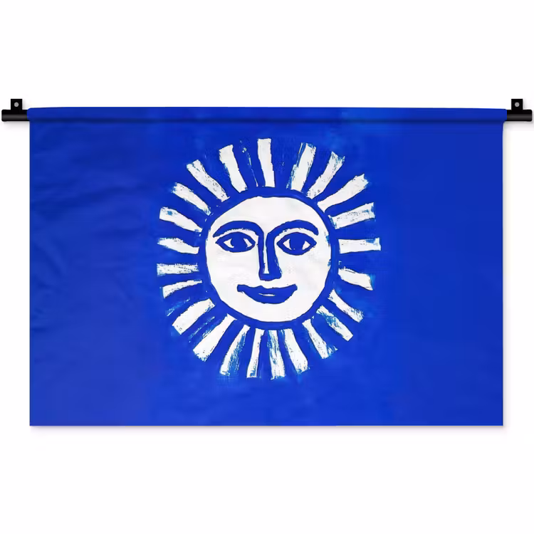 Zon - Gezicht - Penseelstructuur - Blauw Wandkleed katoen klein -zz3d