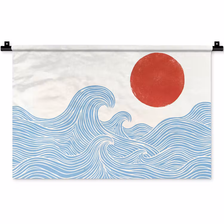 Zon - Golven - Oceaan - Abstract - Rood Wandkleed katoen klein -zz3d