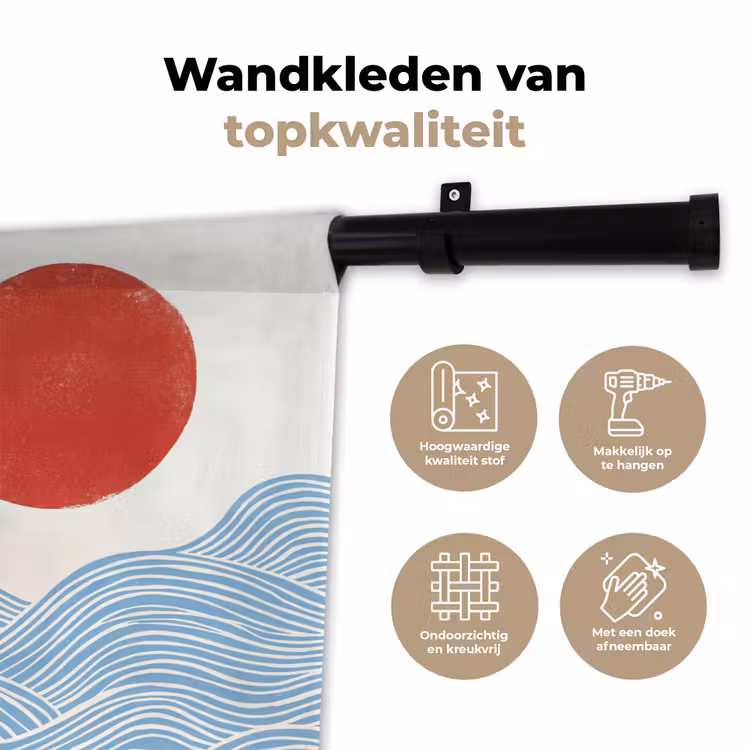 Zon - Golven - Oceaan - Abstract - Rood Wandkleed katoen klein -sfeer2