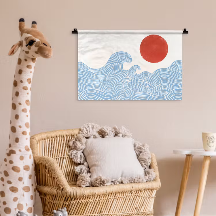 Zon - Golven - Oceaan - Abstract - Rood Wandkleed katoen klein -wsfeer5_kind