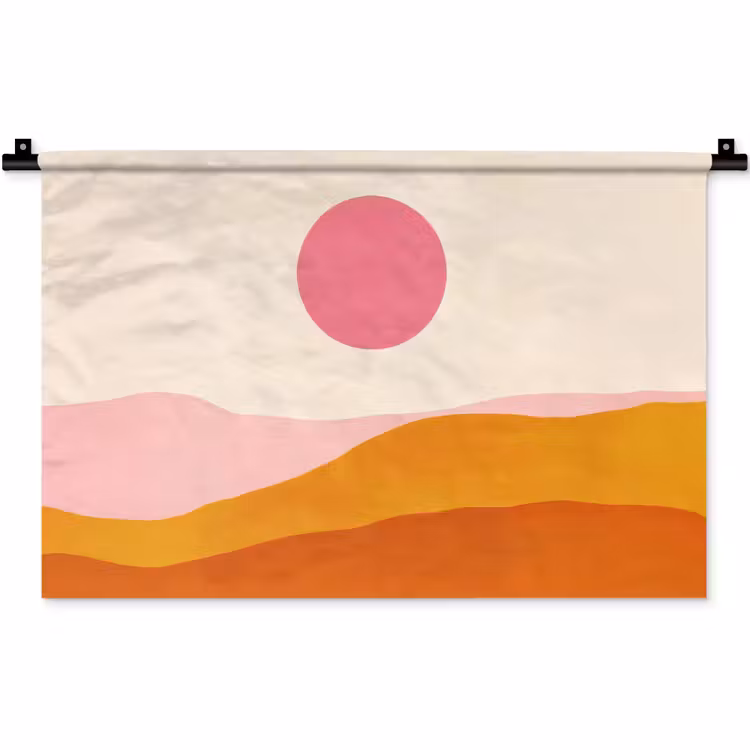 Zon - Heuvels - Abstract - Roze Wandkleed katoen klein -zz3d