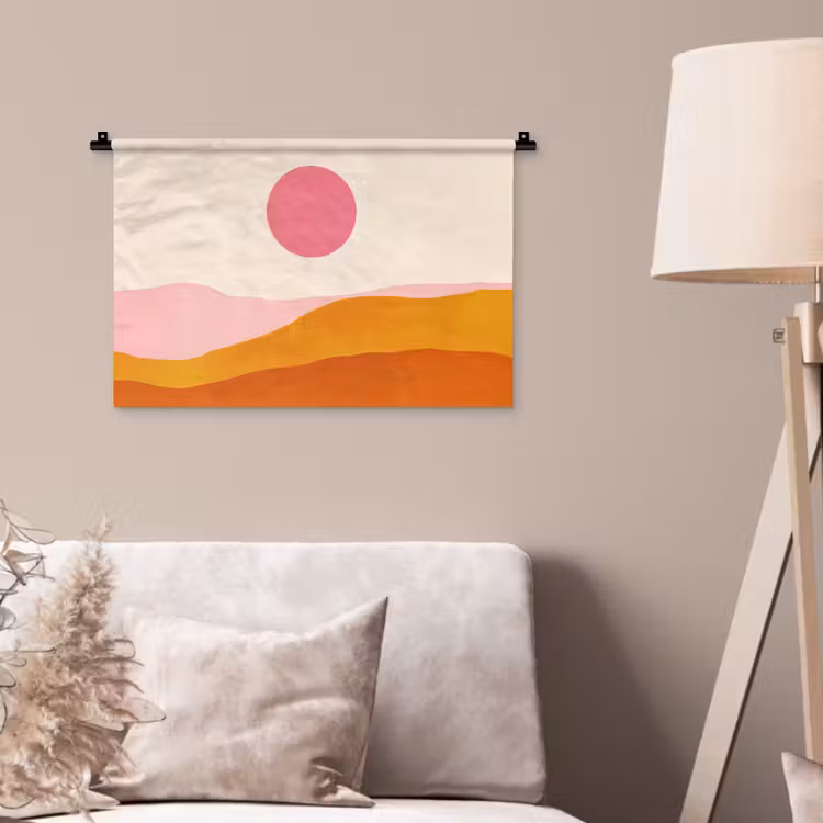 Zon - Heuvels - Abstract - Roze Wandkleed katoen klein -sfeer4