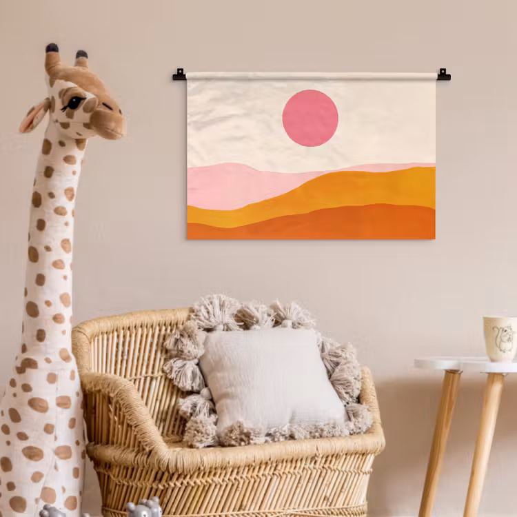 Zon - Heuvels - Abstract - Roze Wandkleed katoen klein -wsfeer5_kind