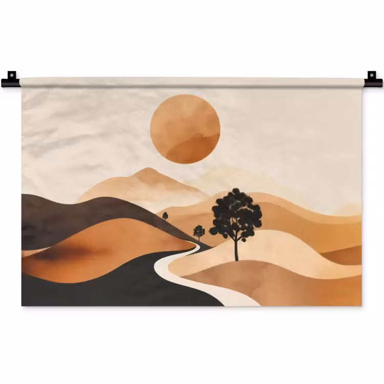 Zon - Heuvels - Boom - Abstract Wandkleed katoen klein -zz3d