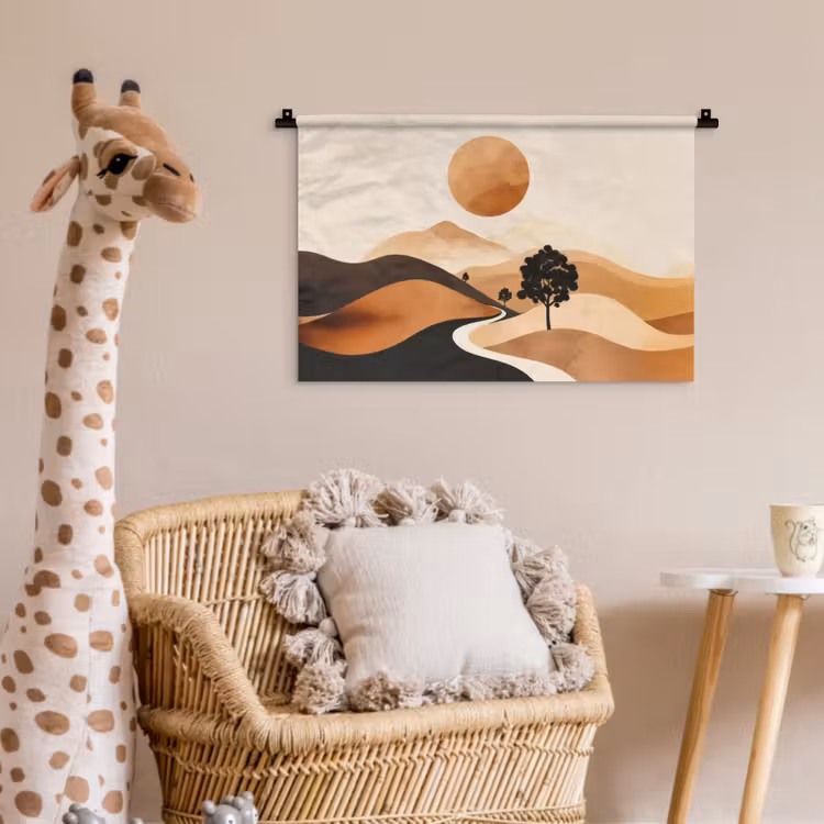 Zon - Heuvels - Boom - Abstract Wandkleed katoen klein -wsfeer5_kind