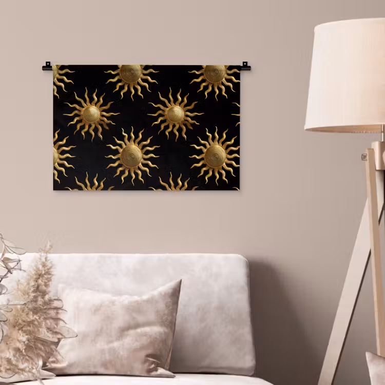 Zon - Patroon - Luxe - Goud - Zwart Wandkleed katoen klein 269 -sfeer4