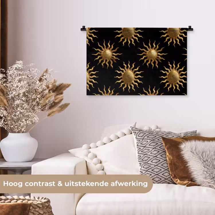Zon - Patroon - Luxe - Goud - Zwart Wandkleed katoen klein 269 -sfeer1
