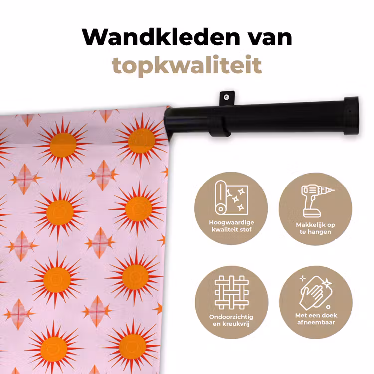 Zon - Patroon - Roze Wandkleed katoen klein 269 -sfeer2