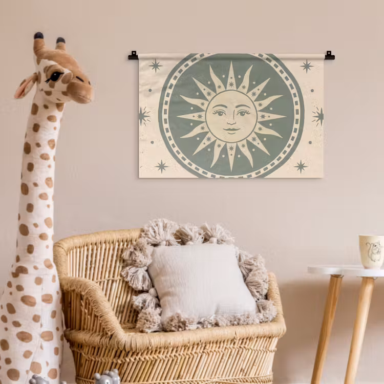 Zon - Sterren - Astrologie - Vintage - Groen Wandkleed katoen klein -wsfeer5_kind
