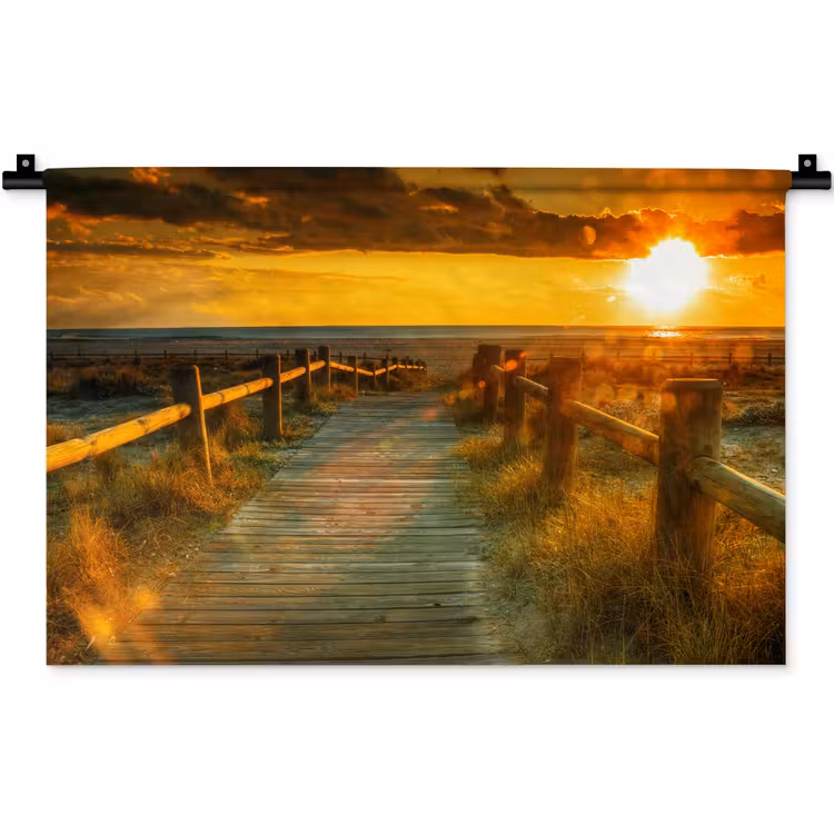 Zon - Strand - Duin - Horizon - Gras - Pad - Oranje Wandkleed katoen klein -zz3d