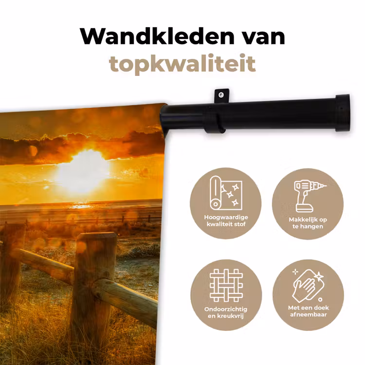 Zon - Strand - Duin - Horizon - Gras - Pad - Oranje Wandkleed katoen klein -sfeer2