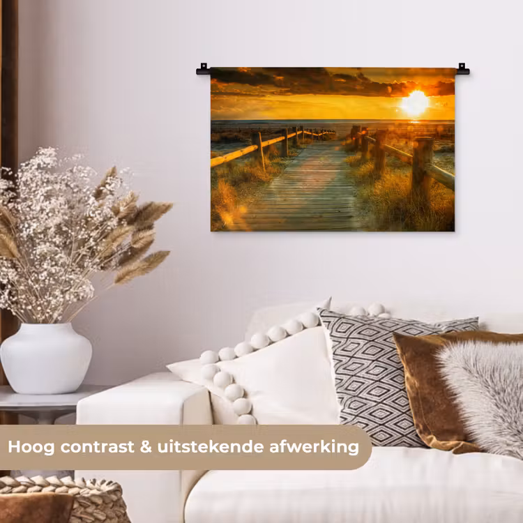 Zon - Strand - Duin - Horizon - Gras - Pad - Oranje Wandkleed katoen klein -sfeer1
