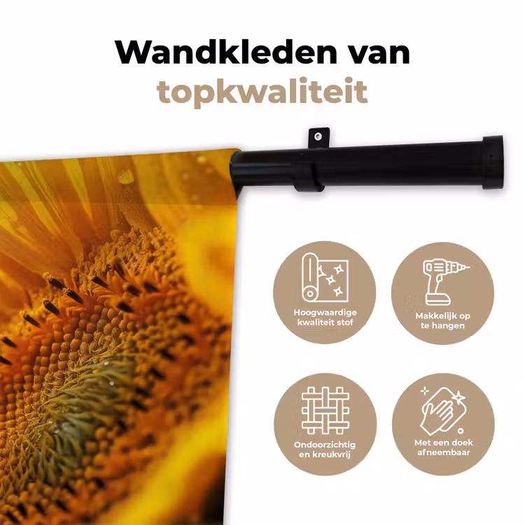 Zonnebloem - Dauwdruppels - Geel - Zonlicht Wandkleed katoen klein -sfeer2