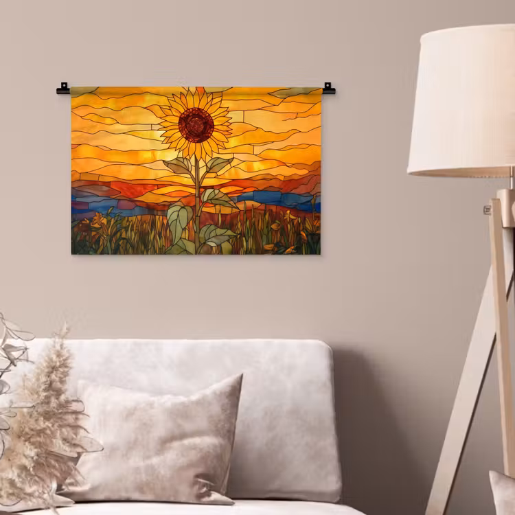 Zonnebloem - Mozaïek - Zonsondergang - Geel Wandkleed katoen klein -sfeer4