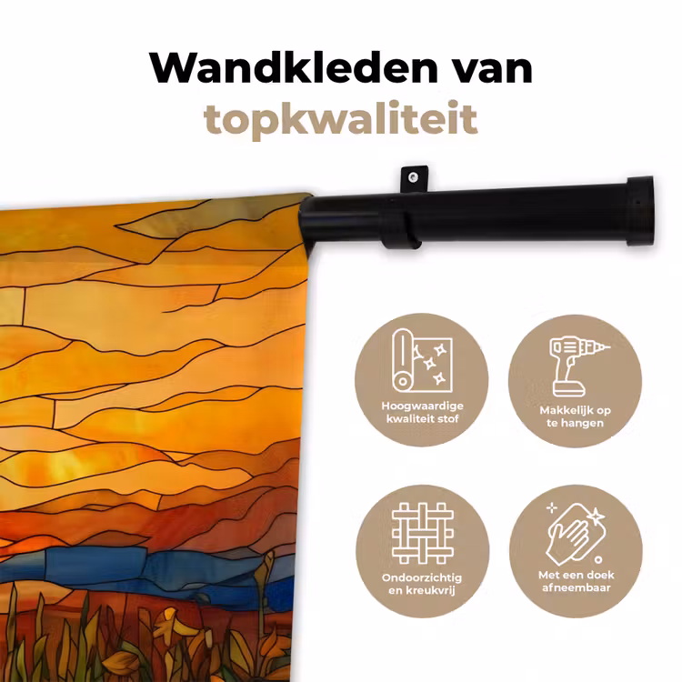 Zonnebloem - Mozaïek - Zonsondergang - Geel Wandkleed katoen klein -sfeer2