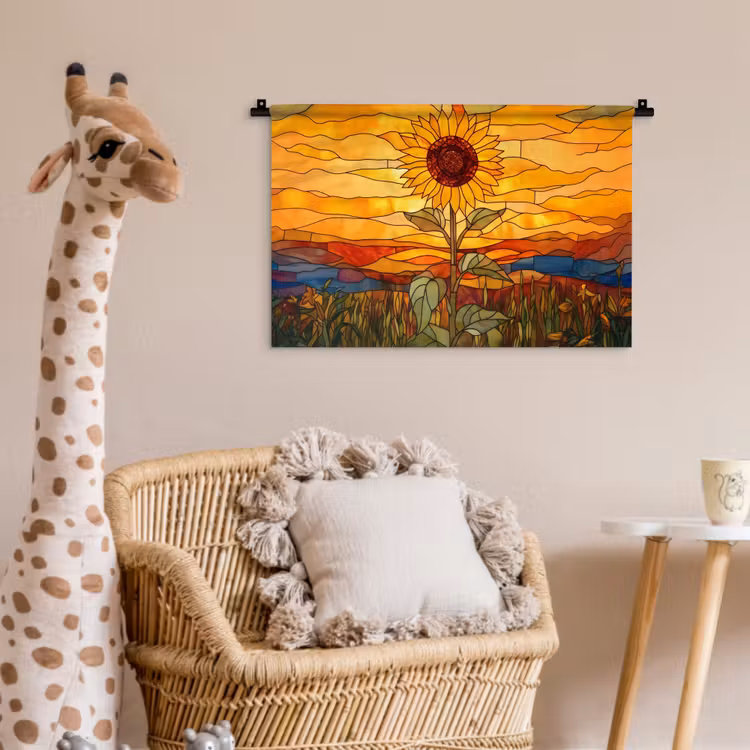 Zonnebloem - Mozaïek - Zonsondergang - Geel Wandkleed katoen klein -wsfeer5_kind