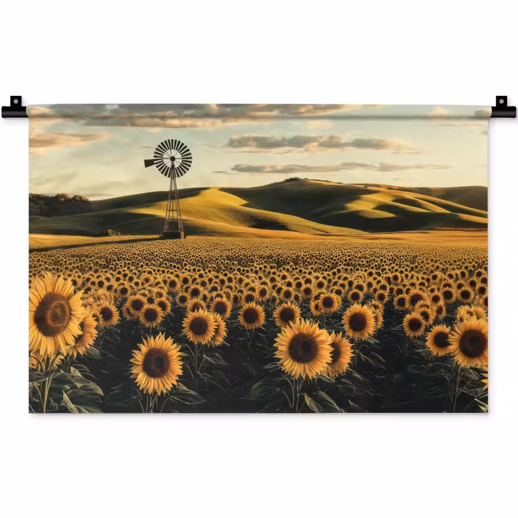 Zonnebloem - Veld - Windmolen Wandkleed katoen klein -zz3d