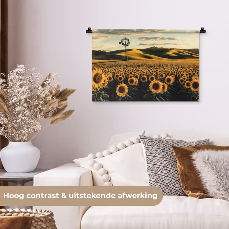 Zonnebloem - Veld - Windmolen Wandkleed katoen klein -sfeer1