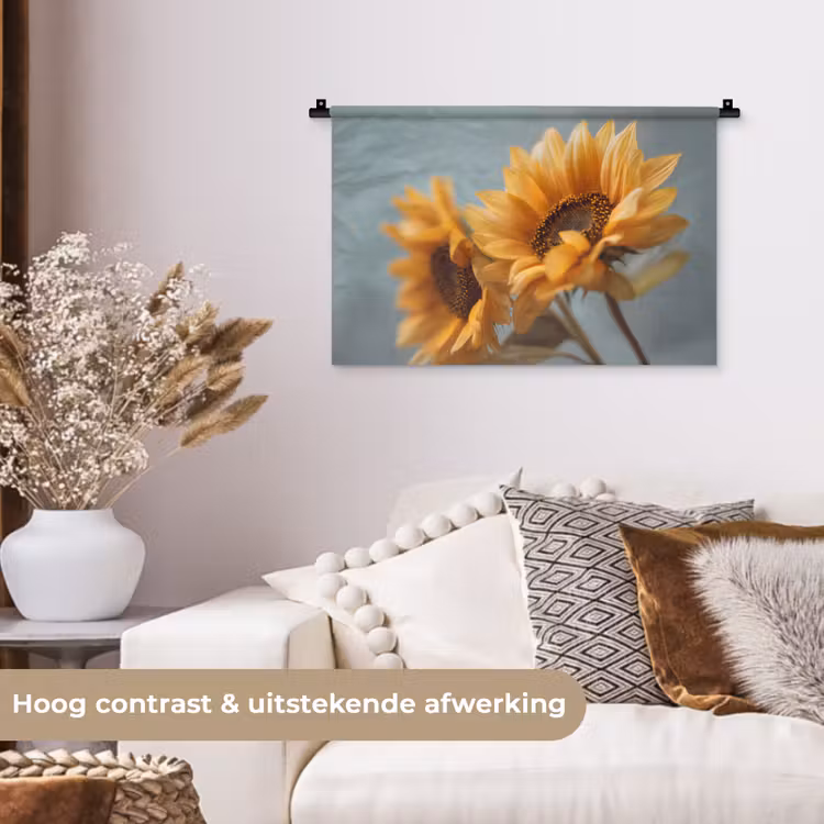 Zonnebloemen - Geel - Wazig Wandkleed katoen klein -sfeer1