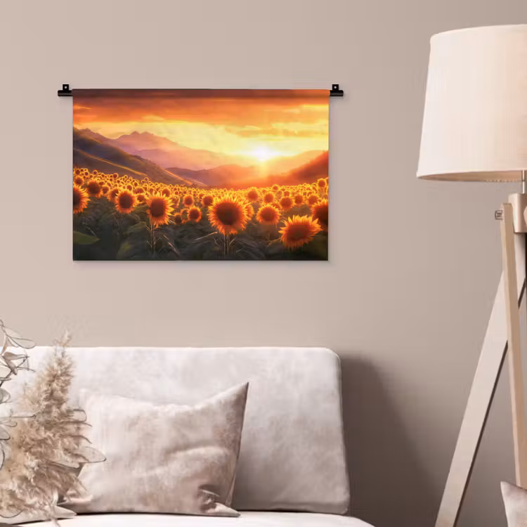 Zonnebloemen - Zonsondergang - Landschap Wandkleed katoen klein -sfeer4