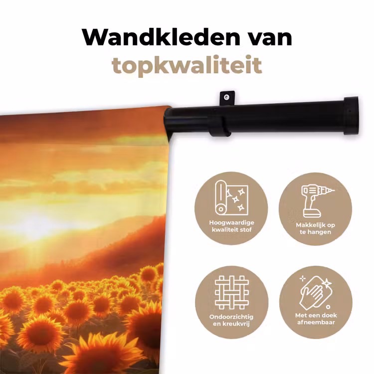 Zonnebloemen - Zonsondergang - Landschap Wandkleed katoen klein -sfeer2