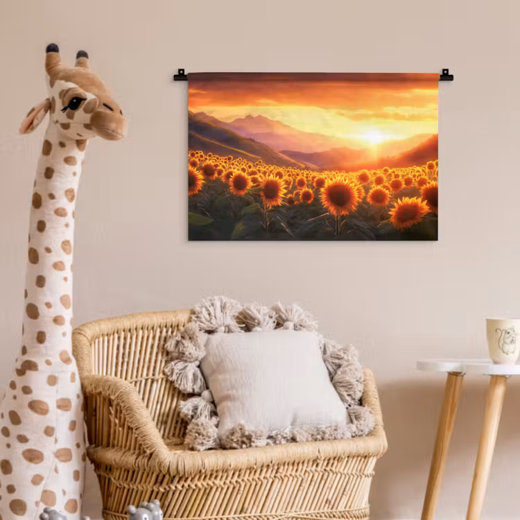 Zonnebloemen - Zonsondergang - Landschap Wandkleed katoen klein -wsfeer5_kind