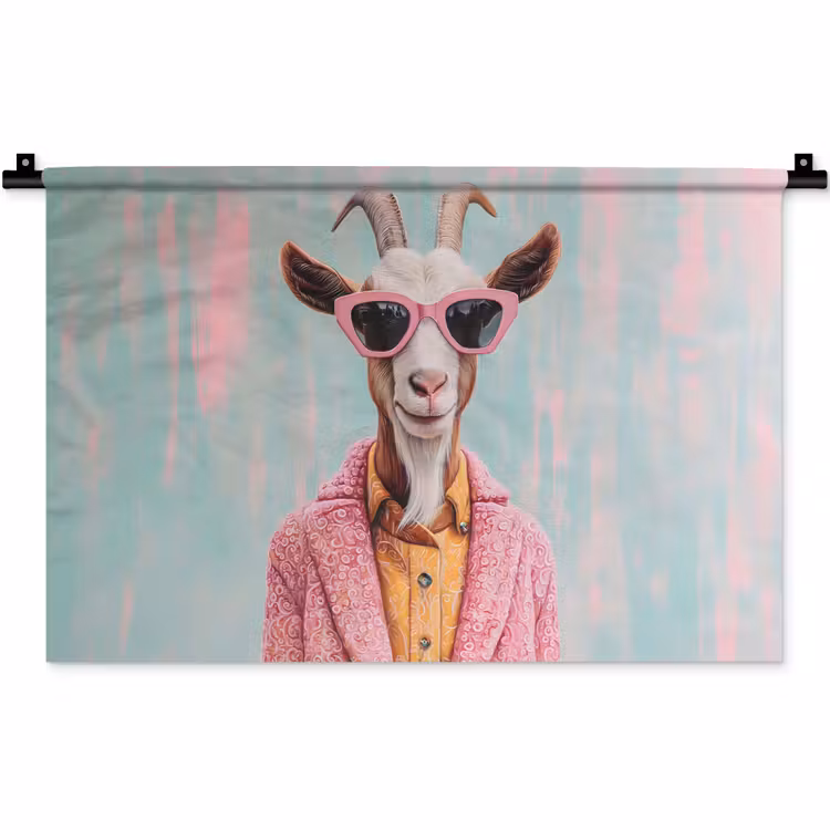 Zonnebril - Roze - Geit - Horen Wandkleed katoen klein -zz3d