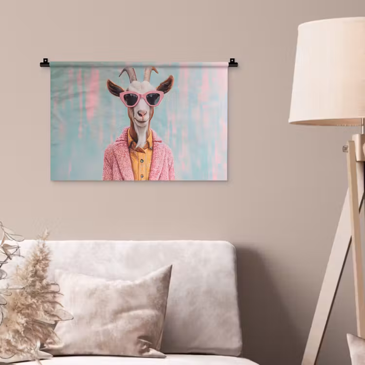 Zonnebril - Roze - Geit - Horen Wandkleed katoen klein -sfeer4
