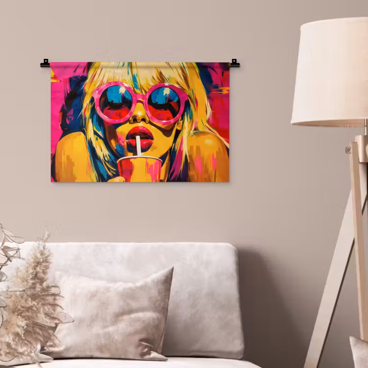 Zonnebril - Roze - Vrouw - Rietje Wandkleed katoen klein -sfeer4