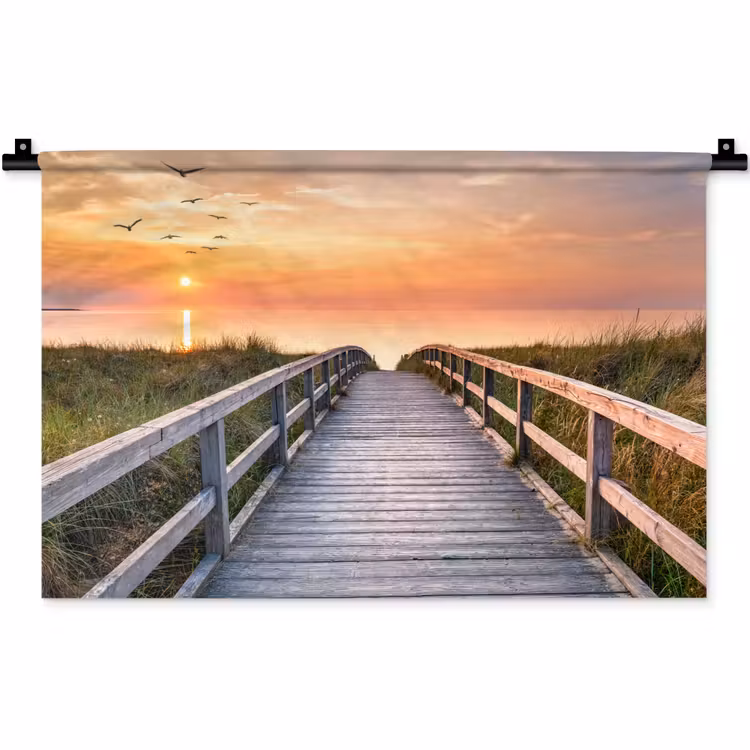 Zonsonderang - Zee - Pad - Gras - Duin - Vogels Wandkleed katoen klein -zz3d