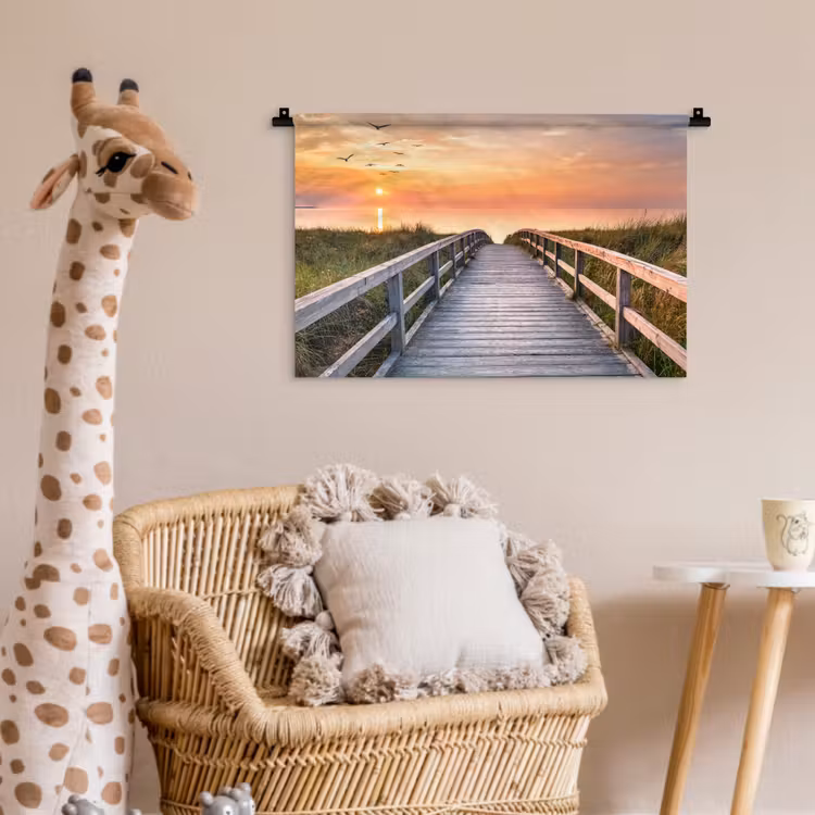Zonsonderang - Zee - Pad - Gras - Duin - Vogels Wandkleed katoen klein -wsfeer5_kind