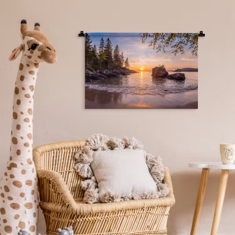 Zonsondergang - Kust - Water - Natuur - Oranje Wandkleed katoen klein -wsfeer5_kind