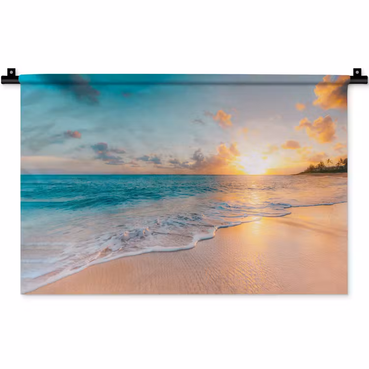 Zonsondergang - Strand - Zee - Zomer - Blauw Wandkleed katoen klein -zz3d
