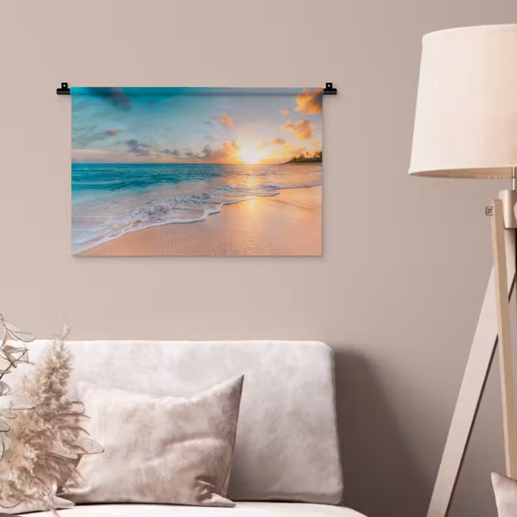 Zonsondergang - Strand - Zee - Zomer - Blauw Wandkleed katoen klein -sfeer4