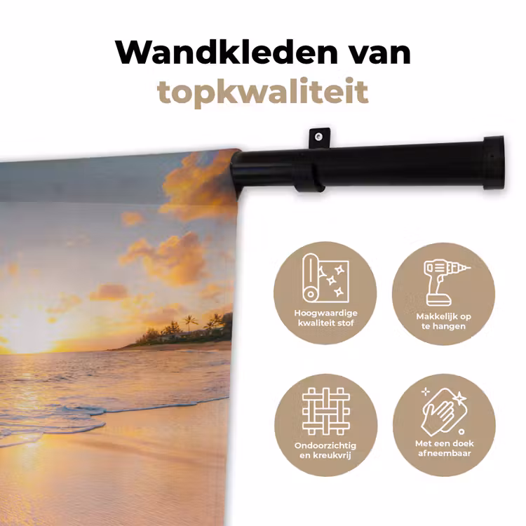 Zonsondergang - Strand - Zee - Zomer - Blauw Wandkleed katoen klein -sfeer2
