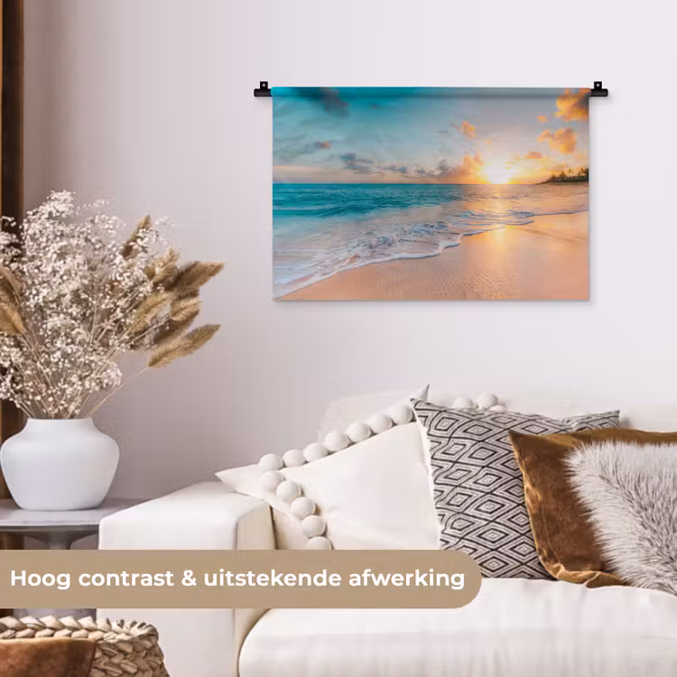 Zonsondergang - Strand - Zee - Zomer - Blauw Wandkleed katoen klein -sfeer1