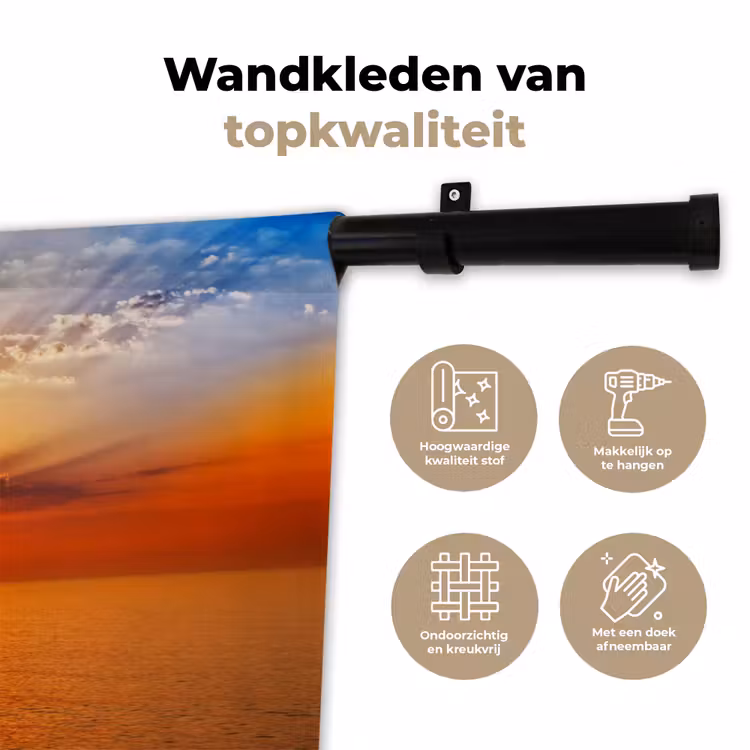 Zonsondergang - Zee - Lucht - Oranje - Horizon - Water Wandkleed katoen klein -sfeer2