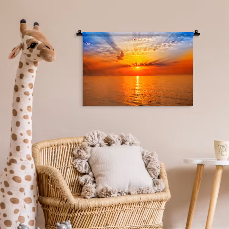 Zonsondergang - Zee - Lucht - Oranje - Horizon - Water Wandkleed katoen klein -wsfeer5_kind