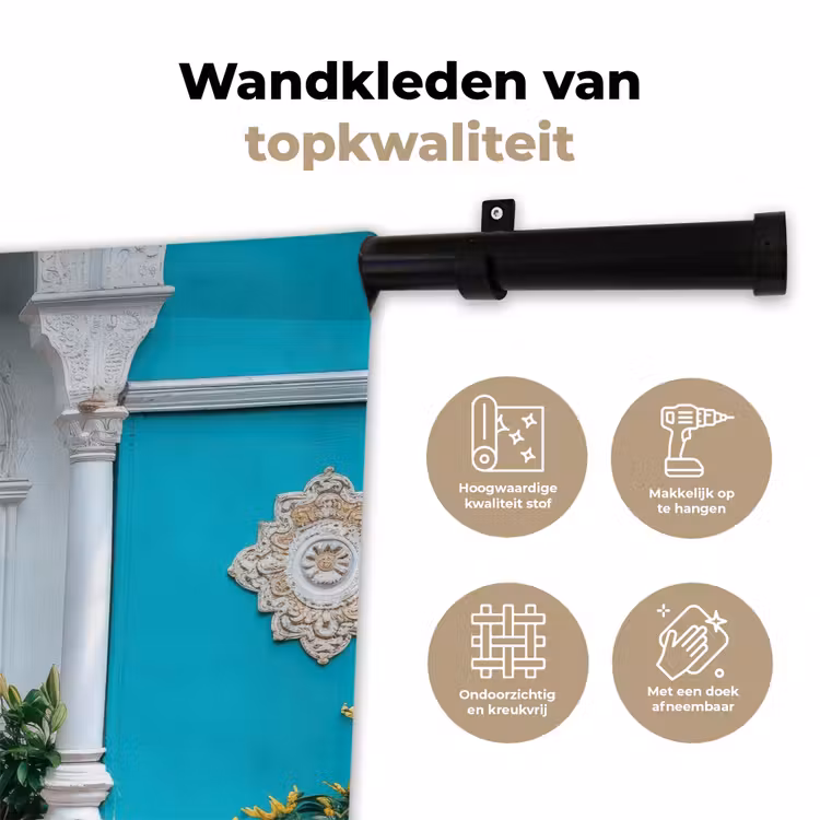 Zuilen - Sierlijke - Deur - Blauw Wandkleed katoen klein -sfeer2